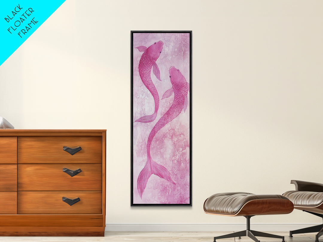 Koi Fish Painting Framed Canvas Print Light Pink Wall Art Long Narrow Wall Art Bedroom Art Above Bed Art Gift Idea Living Room Art