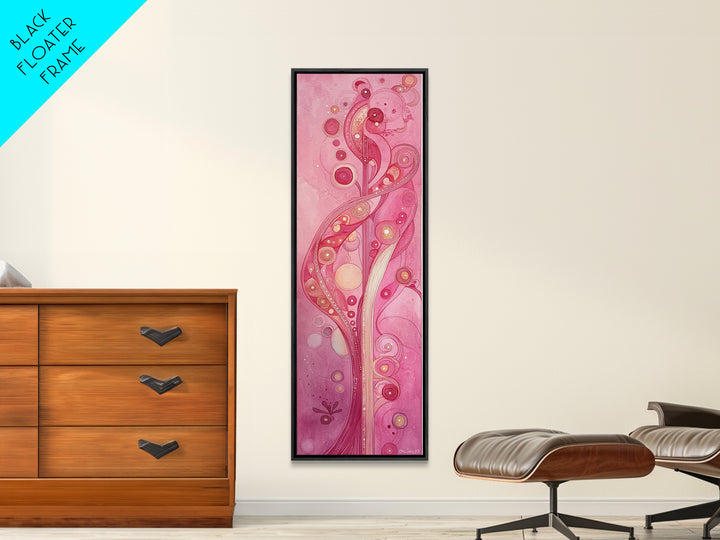 Abstract Botanical Framed Canvas Print Art Nouveau Print Pink Wall Art Whimsical Art Bedroom Decor Vertical Wall Art Boho Art