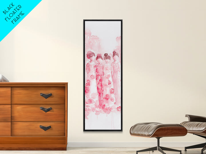 Dreamy Cherry Blossom Dresses Framed Canvas Print, Light Pink Wall Art, Botanical Prints, Whimsical Art, Above Sofa or Bedroom Decor