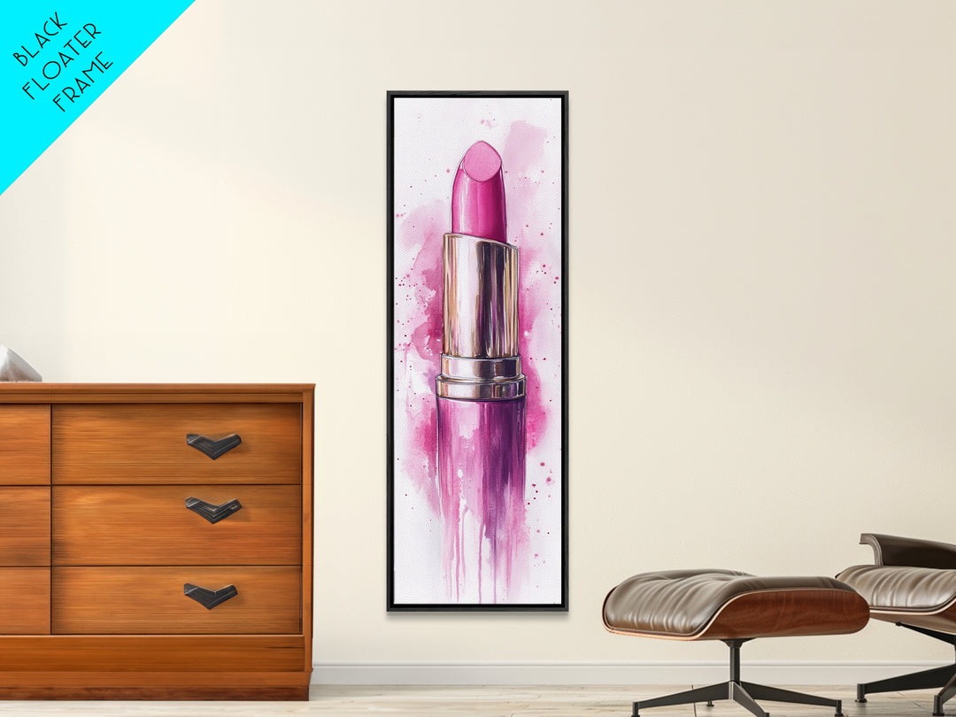 Bold Pink Lipstick Framed Canvas Print Feminine Modern Wall Art Beauty Decor Moody Pink Abstract Painting Bedroom Art Gift Idea