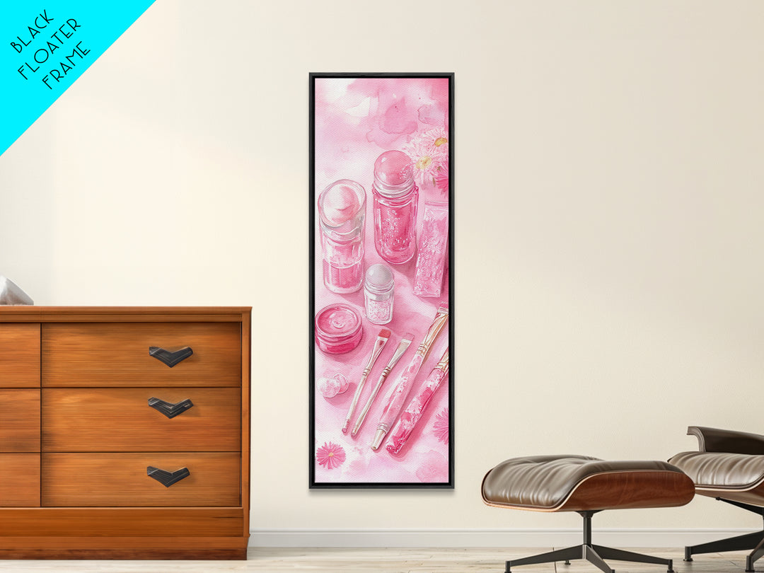 Pastel Pink Beauty Tools Canvas Print Feminine Wall Art Light Pink Bathroom Decor Makeup Lover Rustic Vertical Artwork Girly