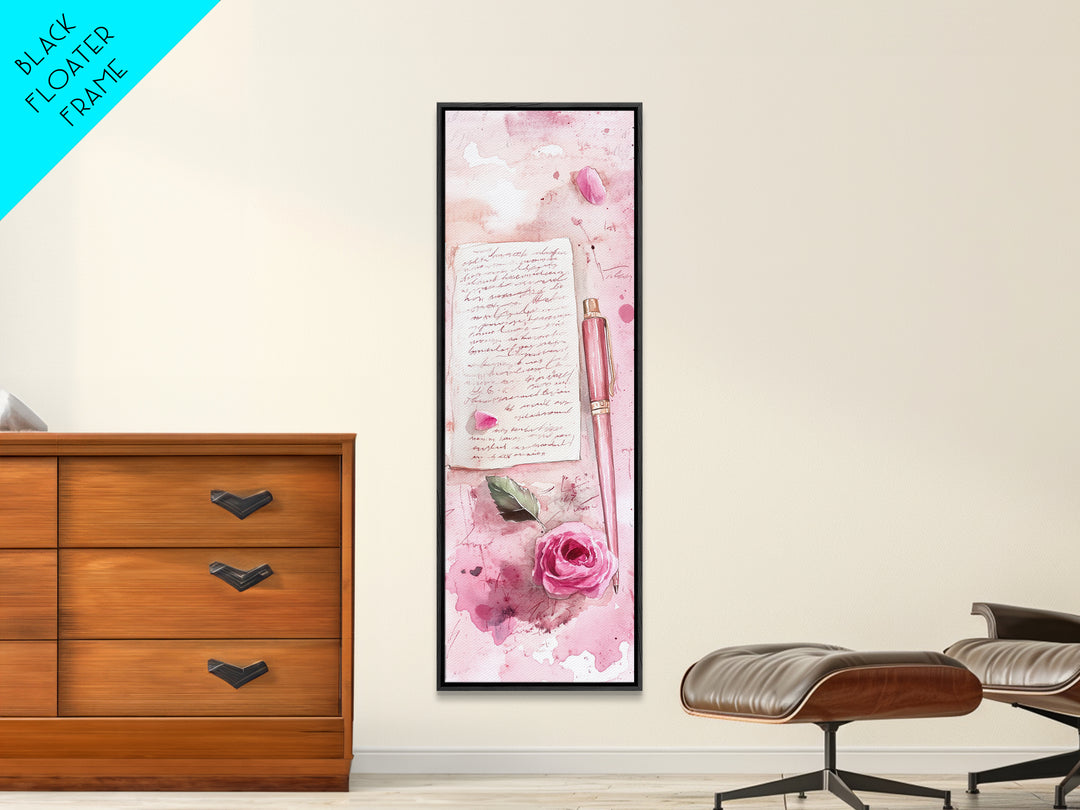 Romantic Pink Rose Painting Framed Canvas Print, Light Pink Wall Art, Floral Bedroom Art, Gift Idea For Her, Rose Botanical Prints