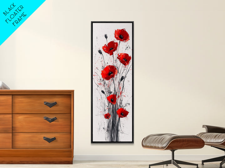 Bright Red Poppy Flower Art Framed Canvas Print Wildflower Painting Botanical Prints Modern Office Rustic Farmhouse Art