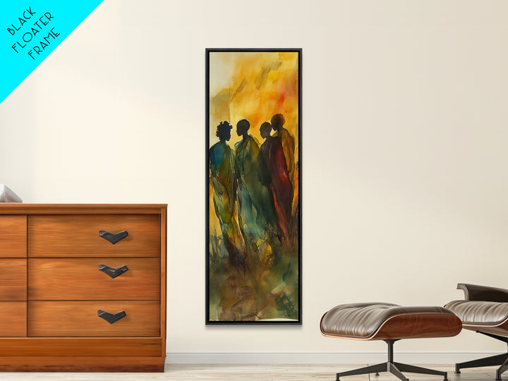 Golden Silhouettes Framed Canvas Print African Inspired Art Sunset Hues Moody Abstract Living Room Wall Art Fall Home Decor