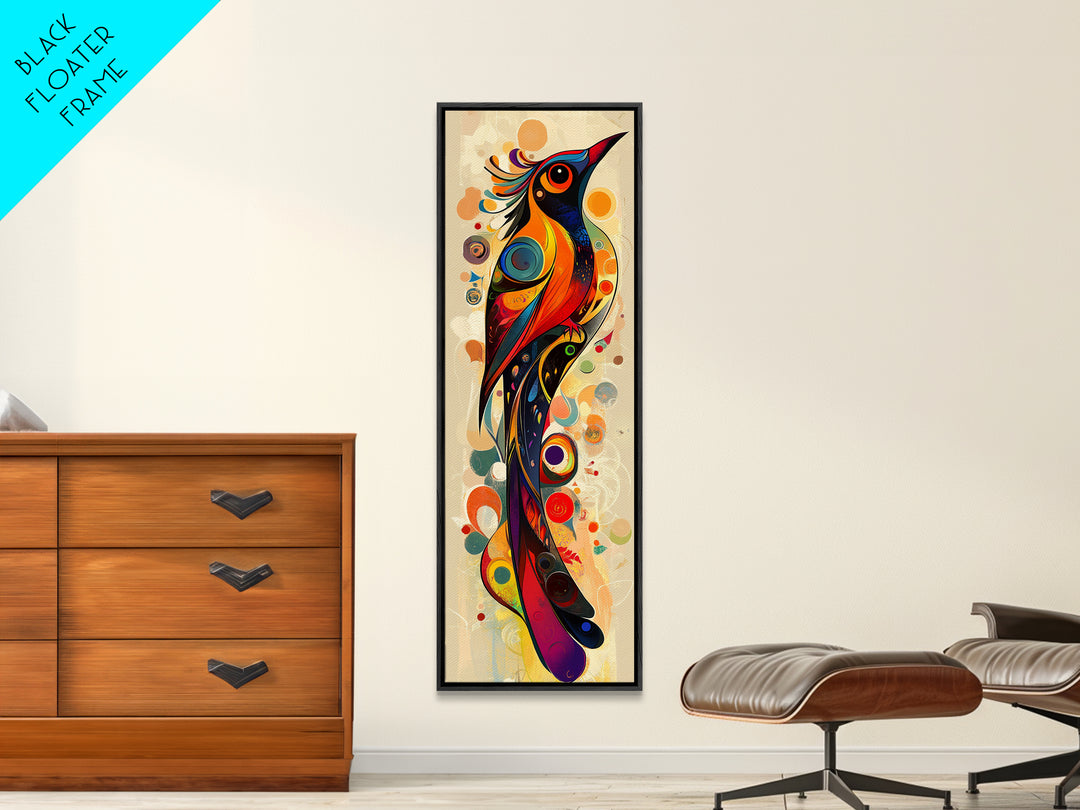 Bold Bird Design Framed Canvas Print Vibrant Peacock Wall Art Modern Whimsical Art Living Room Accent Bird Lover Gift Idea