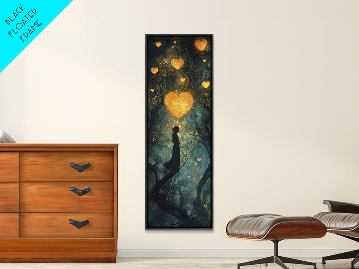 Mystical Heart Silhouette Canvas Print with Starry Night Forest, Moody Wall Art Gift Idea in Whimsical Romantic Style