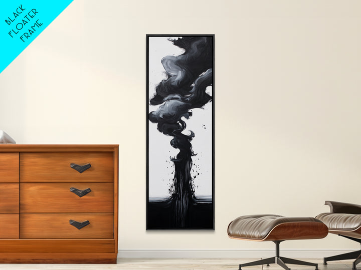 Smoke Abstract Art Canvas Print Black White Contemporary Modern Home Decor Moody Wall Art Vertical Long Narrow Artwork