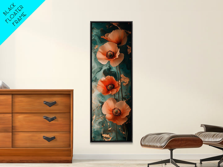 California Poppy Floral Framed Canvas Print | Wildflower Botanical Prints | Rustic Wall Art | Vertical Wall Art | Gift Idea Her