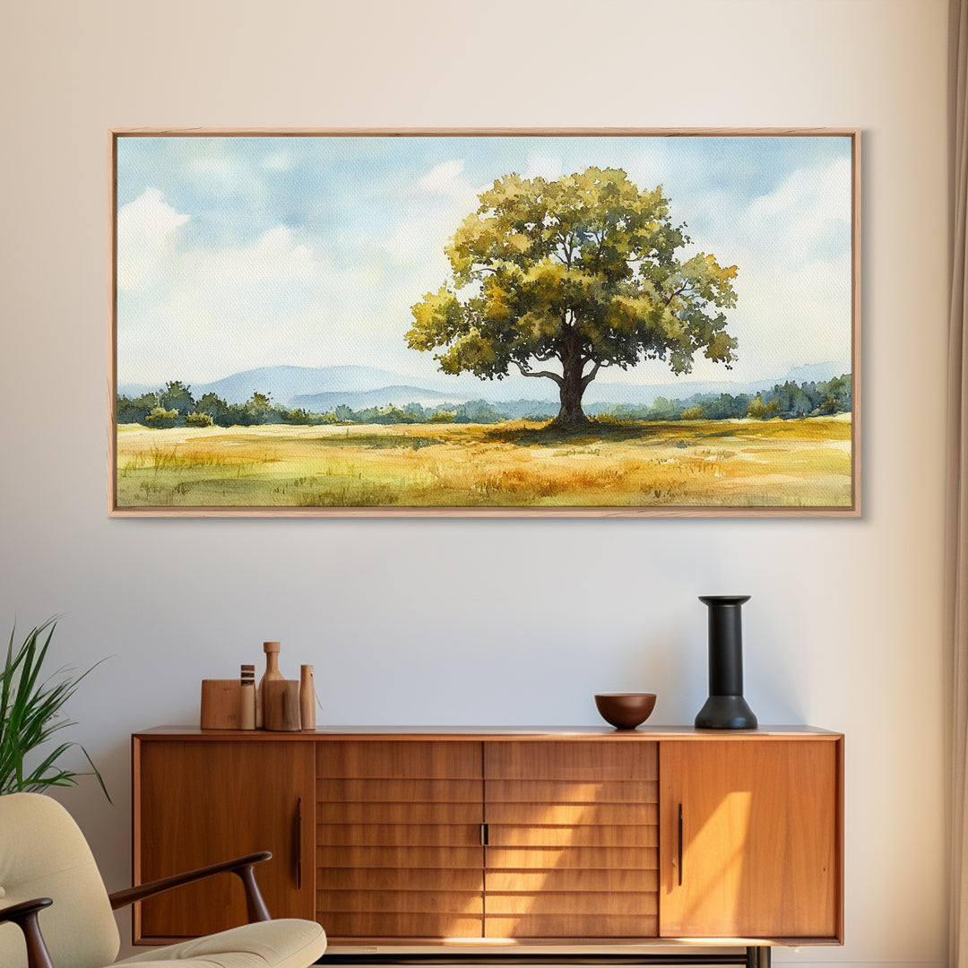 Oak Tree Art Landscape Painting Framed Canvas Print Rustic Decor Living Room Art Original Artwork Above Couch Wall Art Nature Scene