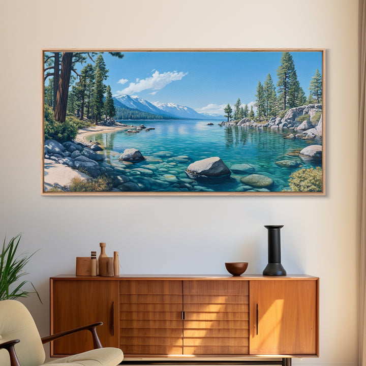Crystal Clear Lake Canvas Print Lake Tahoe Art Coastal Landscape Artwork Bedroom Decor Horizontal Wall Art Nature Painting Original