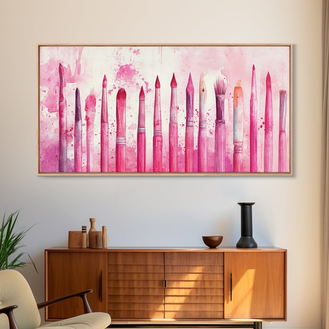 Artistic Brushes Canvas Print Pink Abstract Art Tools Studio Decor Light Pink Wall Art Boho Minimalist Wabi Sabi Artist Gift Idea
