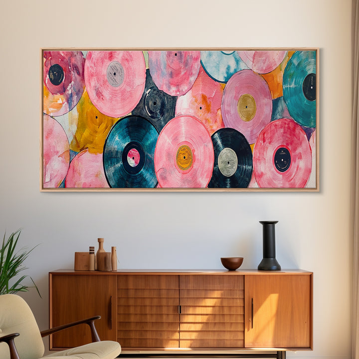 Retro Vinyl Records Canvas Print Lofi Art Chicano Wall Art Skinny Wall Art Living Room Decor Music Gift Idea Bedroom Art