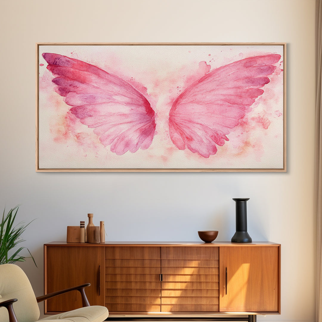 Angel Wings Canvas Print Whimsical Art Light Pink Wall Art Angel Art Prints Bedroom Decor Above Bed Wall Art Gift Idea