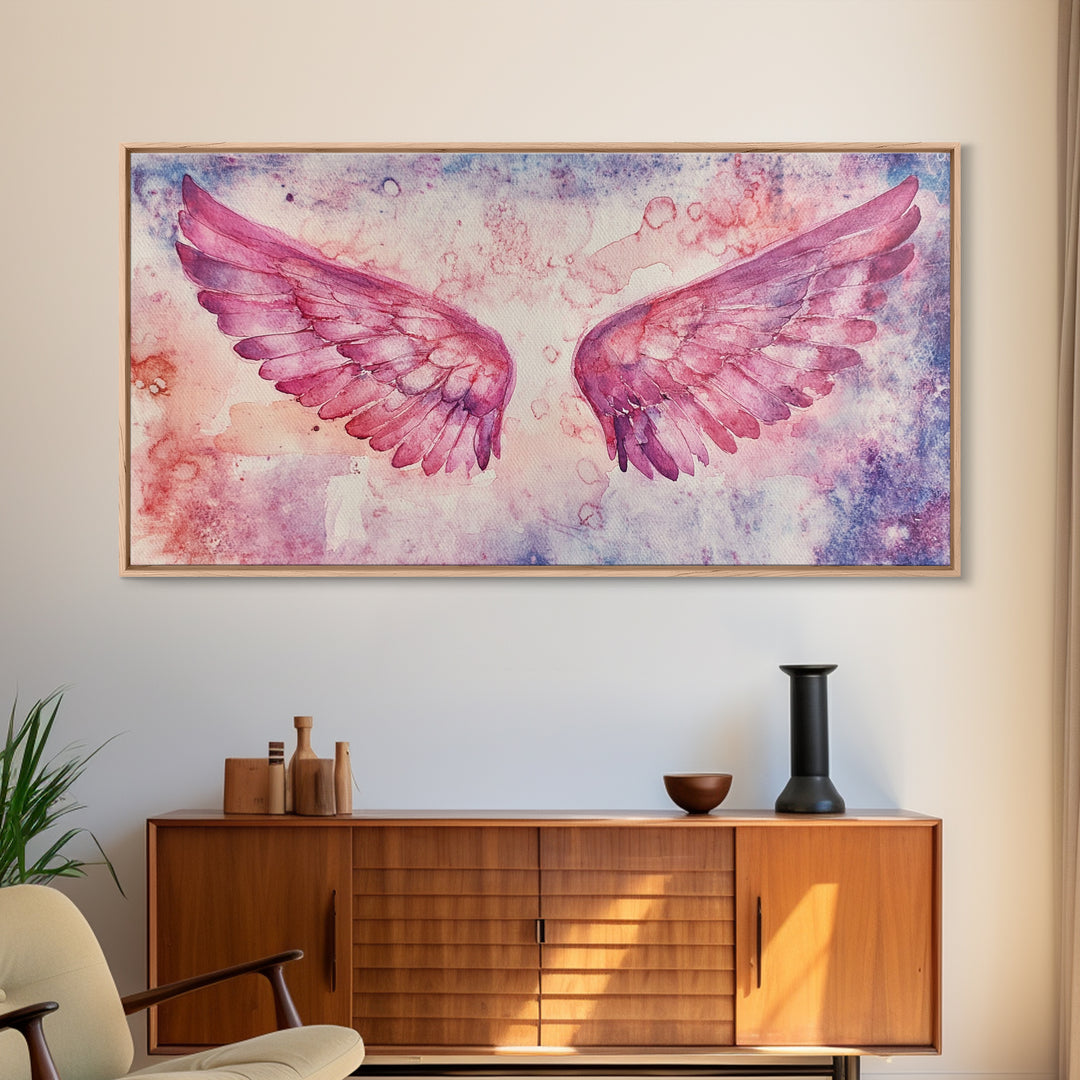 Angel Wings Canvas Print Dark Angels Wall Art Pink Abstract Art Light Pink Wall Art Moody Artwork Whimsical Art Bedroom Decor