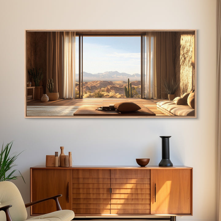 Canvas Print of Rustic Southwest Desert Scene with Cactus and Mountains, Southwest Home Decor, Rustic Living Room Wall Art