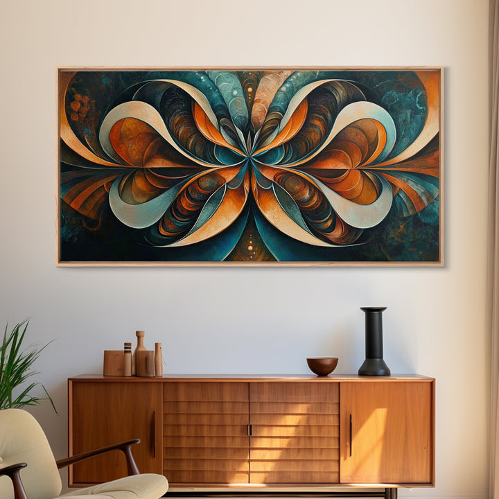 Butterfly Abstract Framed Canvas Print, Geometric Wall Art Moody Modern Decor, Sacred Geometry Artwork Idea Horizontal Living Room Design