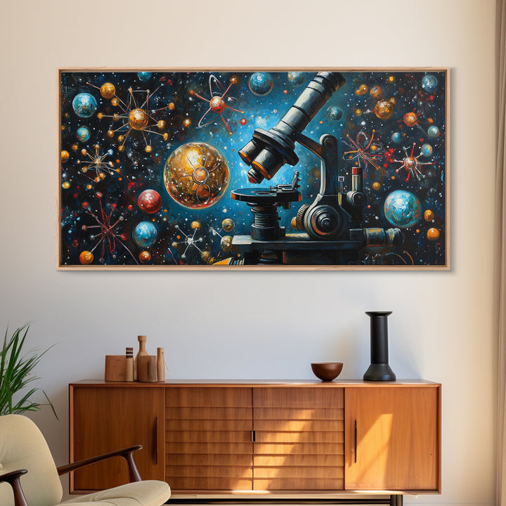 Astronomy Science Art Canvas Print, Microscope Cosmos Molecular Wall Art, Horizontal Living Room Decor, Unique Gift Idea Him Her