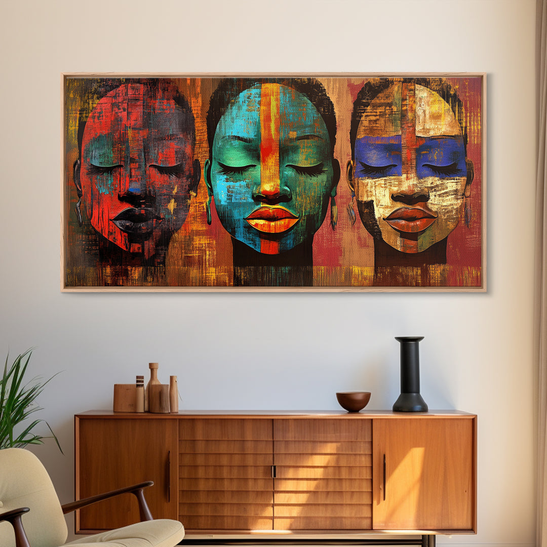 Vibrant African Art Canvas Print, Afrocentric Wall Art Decor, Colorful Moody Abstract Painting, Unique Therapy Art Gift Idea