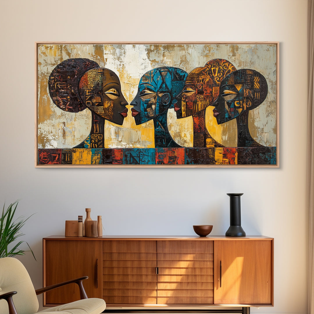 Afrocentric Geometric Art Framed Canvas Print, African Wall Decor, Bold Living Room Art, Unique Therapy Gift Idea Him Her