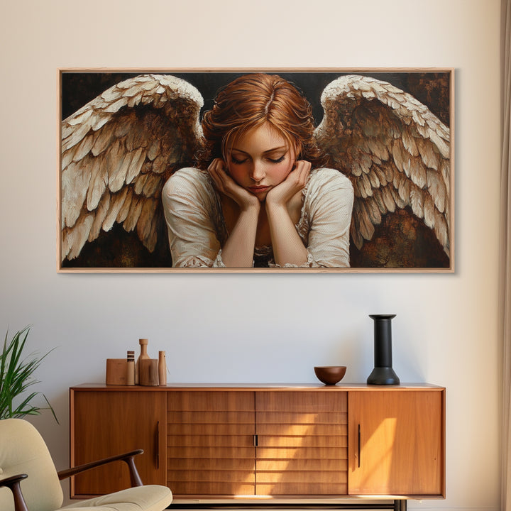 Angelic Beauty Portrait Framed Canvas Print Featuring Angel Art Prints and Moody Art Ideal Bedroom Wall Art or Guest Room Art