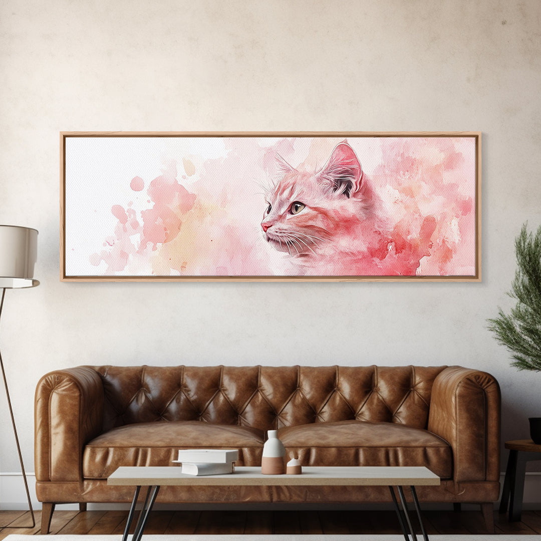 Cat Portrait Canvas Print with Pink Abstract Background, Light Pink Wall Art Perfect Gift Idea, Rustic Decor for Animal Lovers