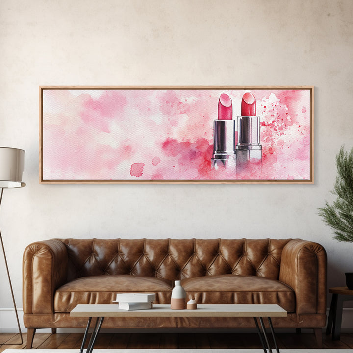 Pink Lipstick Art Canvas Print, Light Pink Wall Art, Feminine Abstract Painting, Modern Home Decor Piece for Bedroom or Bathroom