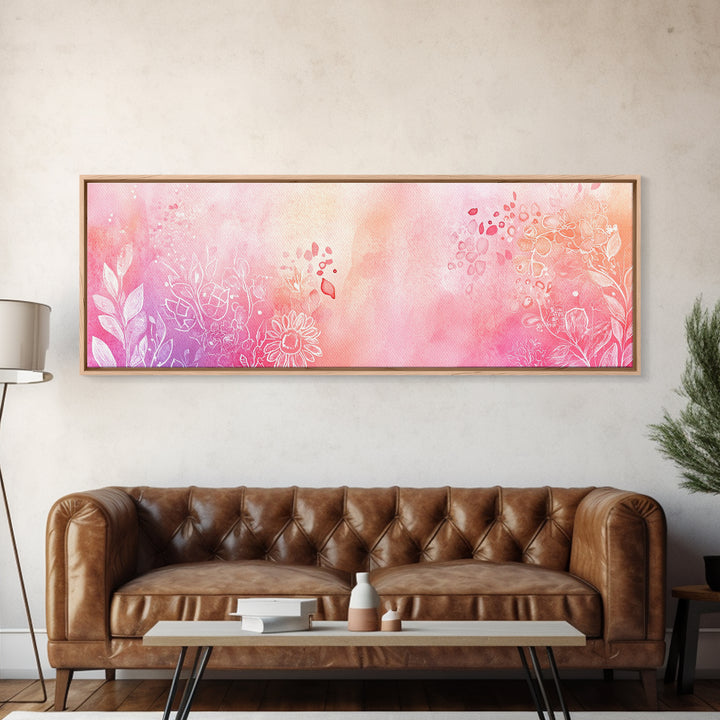 Botanical Prints Canvas Print Featuring Pink Abstract Floral Artwork, Living Room Wall Art in Pastel Hues, Light Pink Decor
