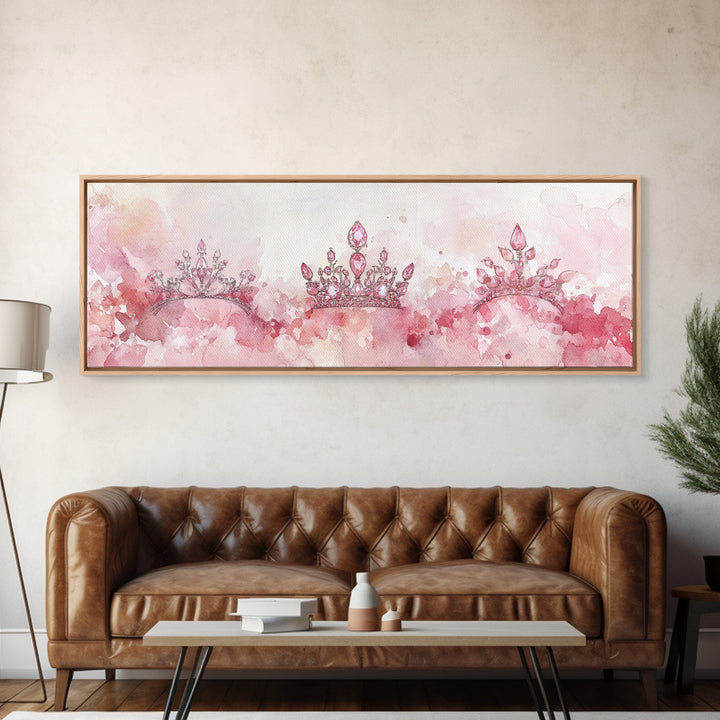 Royal Tiaras Canvas Print Pink Abstract Art Whimsical Decor Goddess Art Wall Art Bedroom Art Princess Aesthetic Horizontal Decor