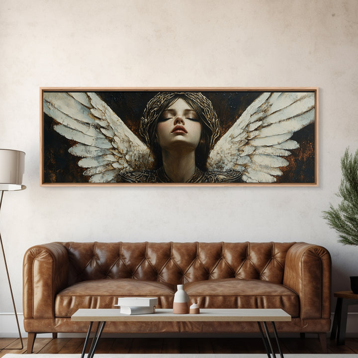 Angelic Portrait Canvas Print Goddess Art Print Dark Angels Wall Art Elegant Bedroom Decor Moody Painting Original Living Room Art