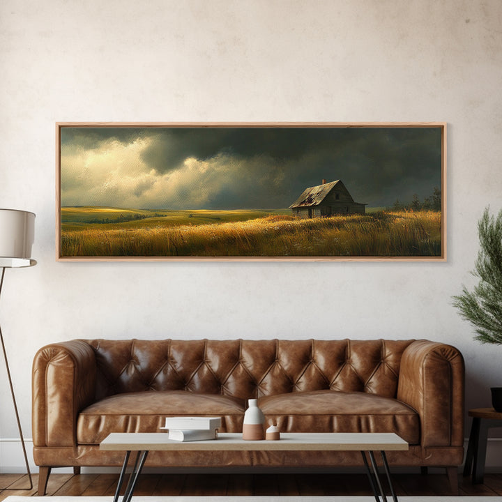 Abandoned Farmhouse Framed Canvas Print Rustic Landscape Art Smoky Mountain Painting Extra Wide Living Room Wall Autumn Decor
