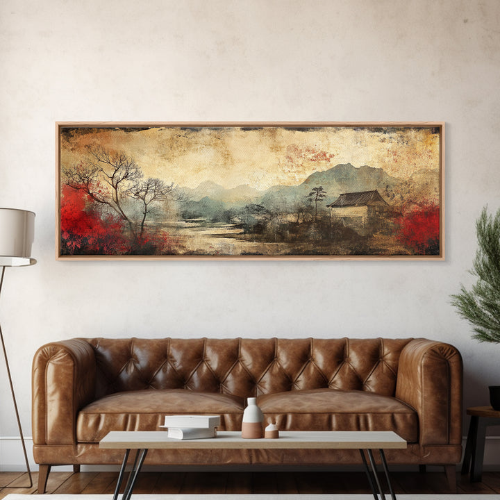 Chinoiserie Framed Canvas Print Japanese Minimalist Art Zen Wall Art Botanical Prints Nature Inspired Bedroom Artwork Decor