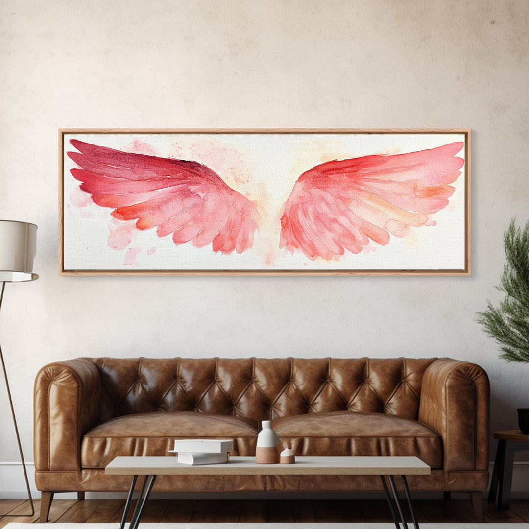 Angel Wings Canvas Print, Pink Abstract Art with Light Tones, Whimsical Zen Wall Art for Bedroom, Gift Idea for Spirituality Lovers