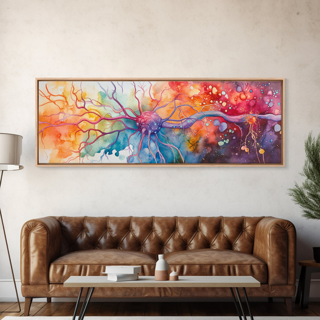 Neurons Framed Canvas Print Science Art Abstract Brain Art Whimsical Modern Wall Decor Perfect for Study Therapy Office Living Room