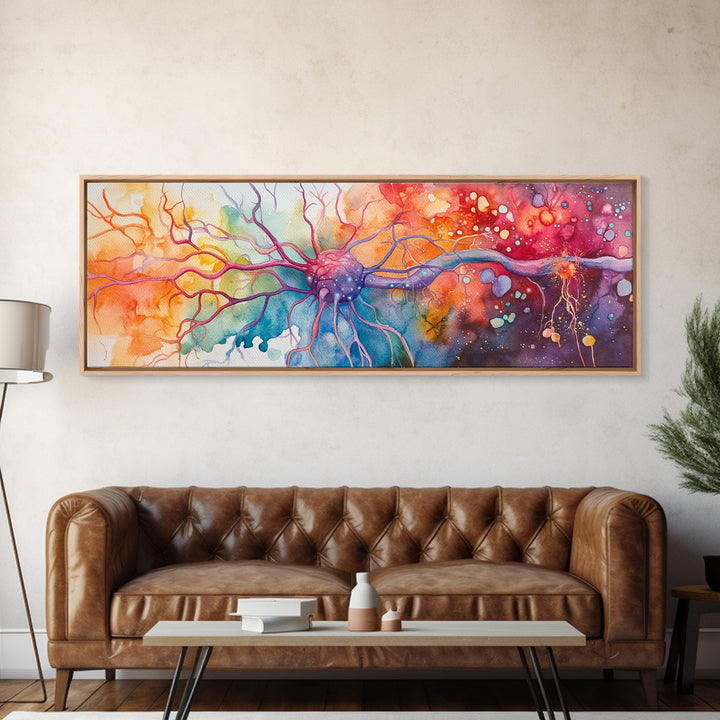 Neurons Framed Canvas Print Science Art Abstract Brain Art Whimsical Modern Wall Decor Perfect for Study Therapy Office Living Room