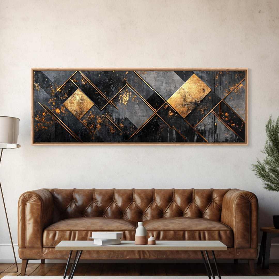 Geometric Gold Framed Canvas Print Art Deco Wabi Sabi Wall Art Rustic Modern Decor Unique Above Bed or Sofa Art Living Room Accent