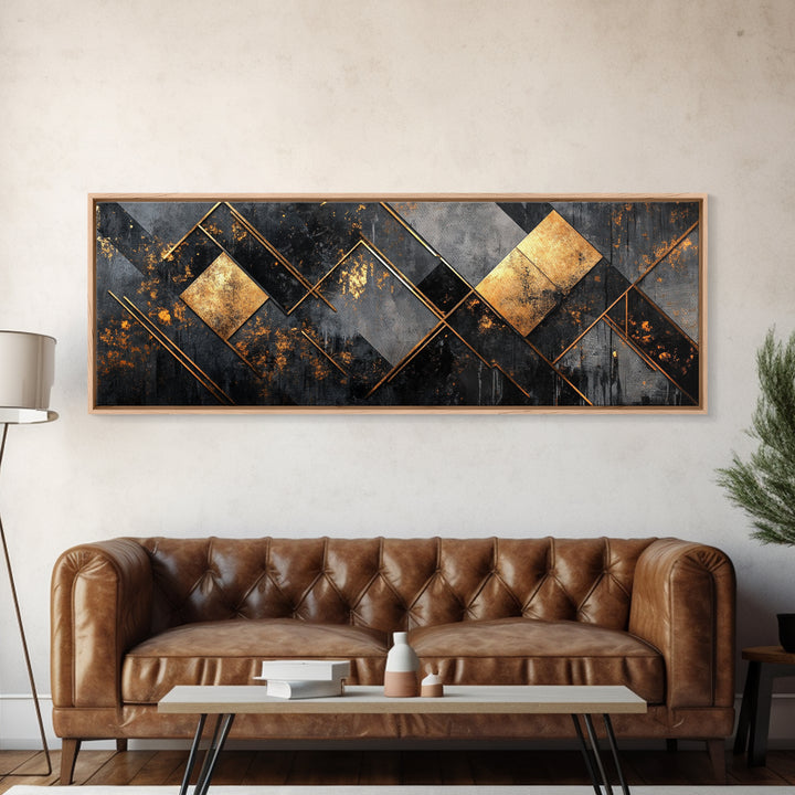 Geometric Gold Framed Canvas Print Art Deco Wabi Sabi Wall Art Rustic Modern Decor Unique Above Bed or Sofa Art Living Room Accent