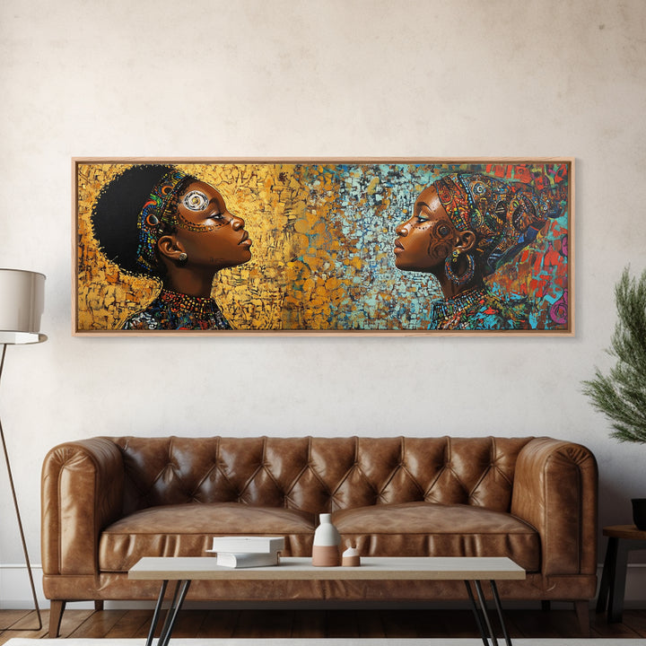 Afrocentric Canvas Print African Tribal Art Modern Boho Decor Guest Room Wall Art Horizontal Living Room Art Unique Painting