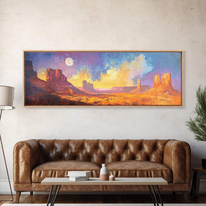 Desert Moonlight Glow Canvas Print, Moody Art, Above Couch Wall Art, Southwest Painting, Bedroom Art, Rustic Wall Decor, Gift Idea