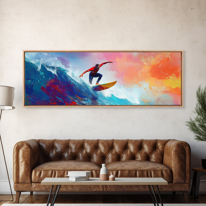 Coastal Canvas Print of Abstract Surf Wall Art with Bright Blue Waves, Nautical Painting, Coastal Cowgirl Wall Art, Gift Idea