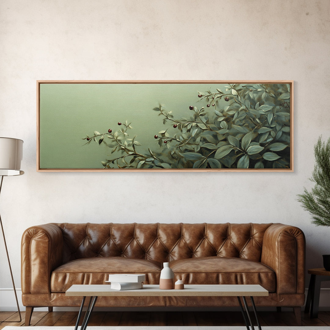 Nature-Inspired Sage Green Framed Canvas Print – Sage Green Wall Art, Botanical Prints, Minimalist Art, Bedroom Art, Wabi Sabi Art