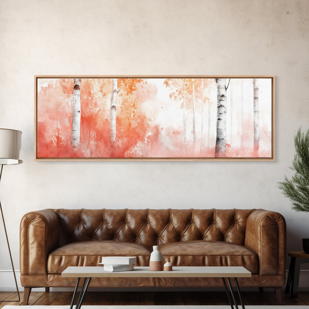 Autumn Birch Trees Canvas Print, Vibrant Fall Landscape Art, Horizontal Wall Art Rustic Decor Gift Idea Living Room Decoration