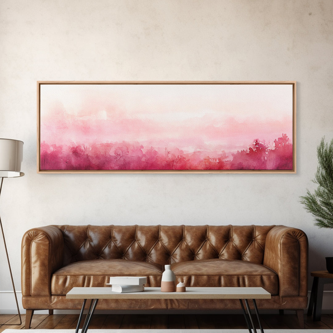 Light Pink Canvas Print Abstract Landscape Painting Horizontal Pastel Minimalist Boho Living Room Art Wabi Sabi Modern Wall Decor
