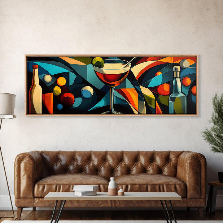 Abstract Martini Framed Canvas Print Espresso Martini Wall Art Modern Cocktail Art Kitchen Bar Decor Bold Geometric Wall Artwork