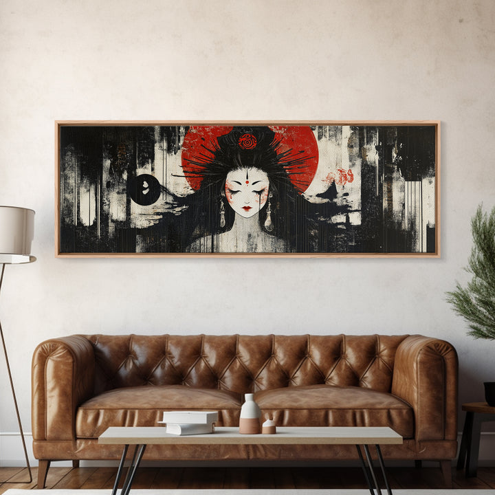 Mystical Goddess Framed Canvas Print Dark Angels Wall Art Japanese-Inspired Sacred Geometry Art Bedroom Wall Decor