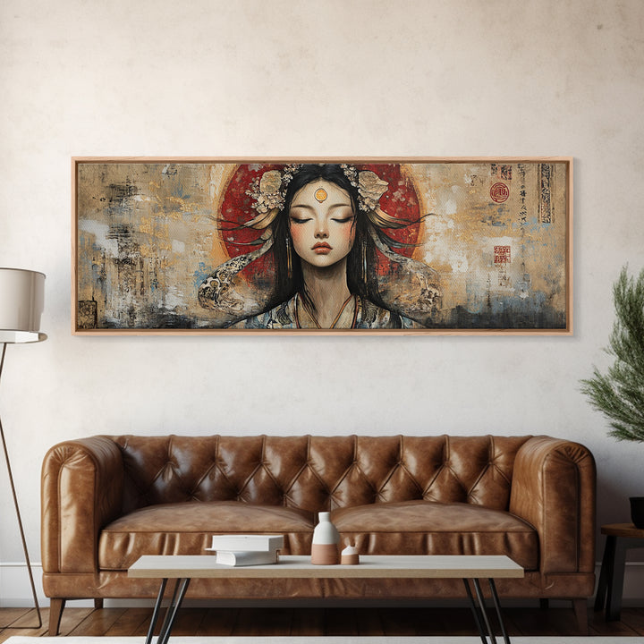Radiant Goddess Framed Canvas Print Art Nouveau Style Japanese-Inspired Goddess Art Print Bedroom Wall Decoration