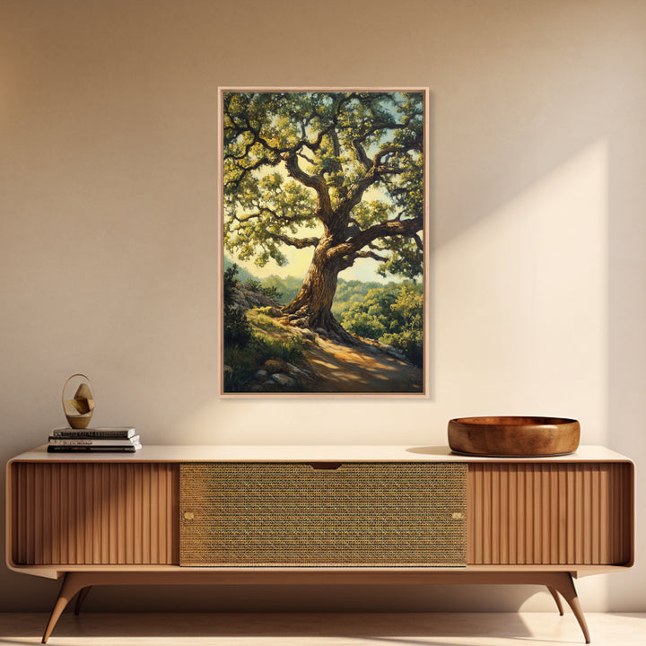 Majestic Oak Tree Framed Canvas Print Rustic Landscape Painting Oak Tree Art Above Couch Decor Living Room Wall Art Gift Idea