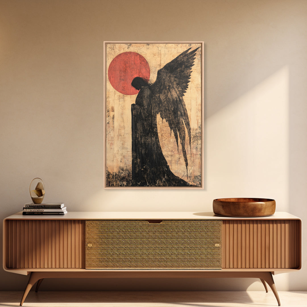 Dark Angel Silhouette Canvas Print Gothic Angel Art Prints Moody Abstract Artwork Dark Romance Wall Art Unique Gift Idea