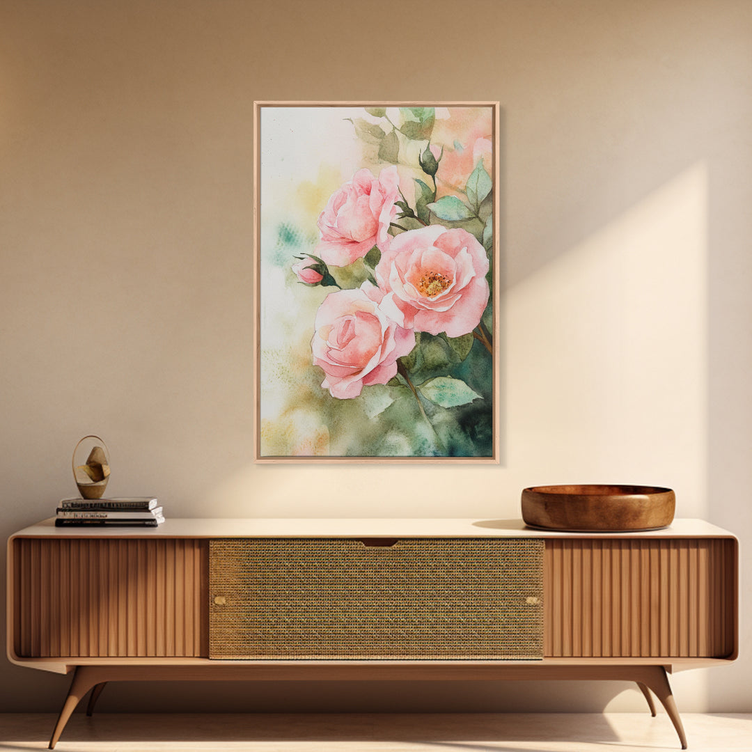 Soft and romantic watercolor roses, framed canvas print, rose painting, botanical prints, perfect floral wall art for bedroom or living room
