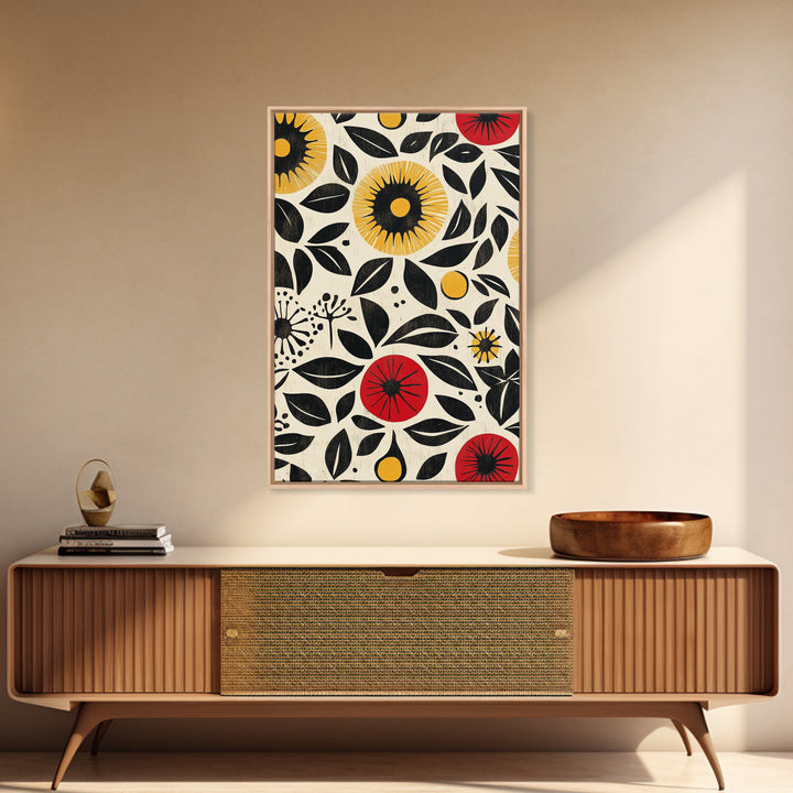 Modern Botanical Framed Canvas Print, Wildflower Pattern Wall Art, Vibrant Floral Art, Living Room Decor, Extra Wide Rustic Decor