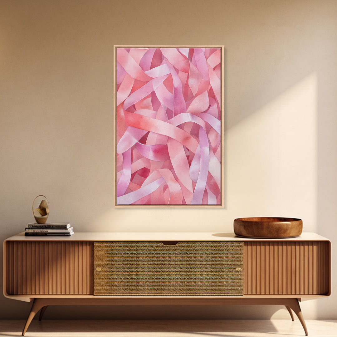 Abstract Pink Ribbon Canvas Print in Soft Light Pink Shades Minimalist Living Room Art Wabi Sabi Wall Art Perfect Gift Idea
